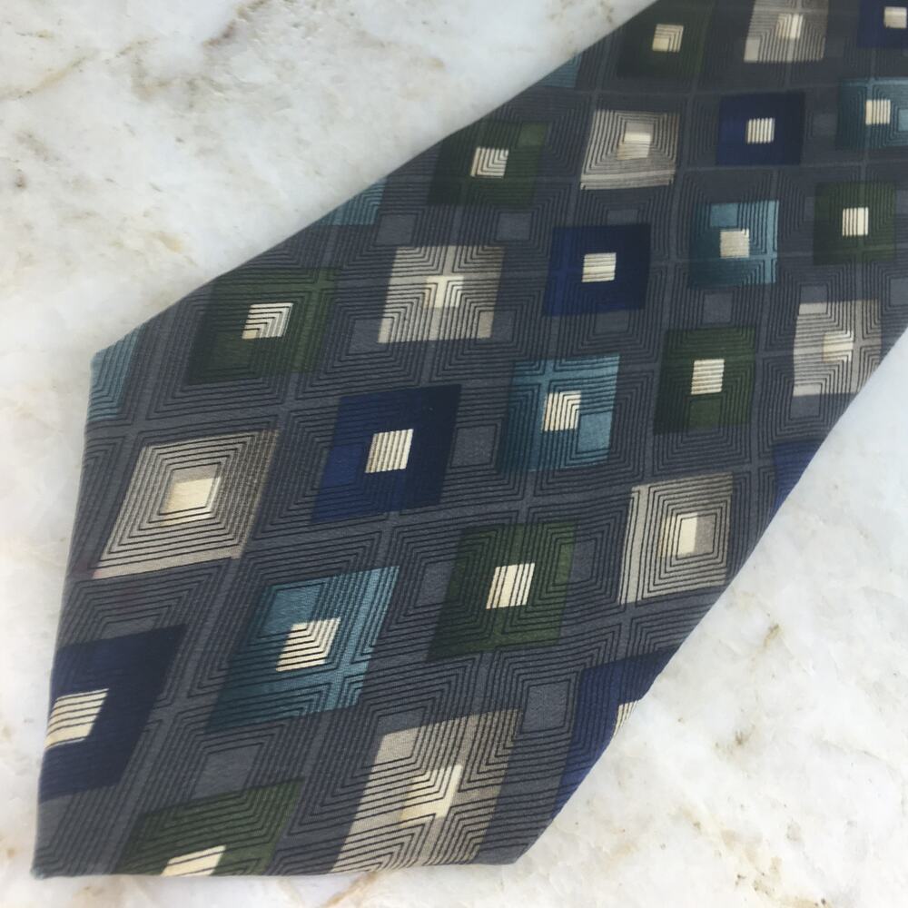 Bill Blass Multicolor Diamond Pattern All Silk Ne… - image 4